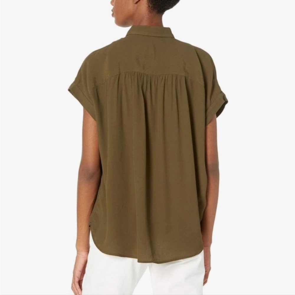 NWT Madewell Central Drapey Shirt Olive Green Short Sleeve Button Size Large
